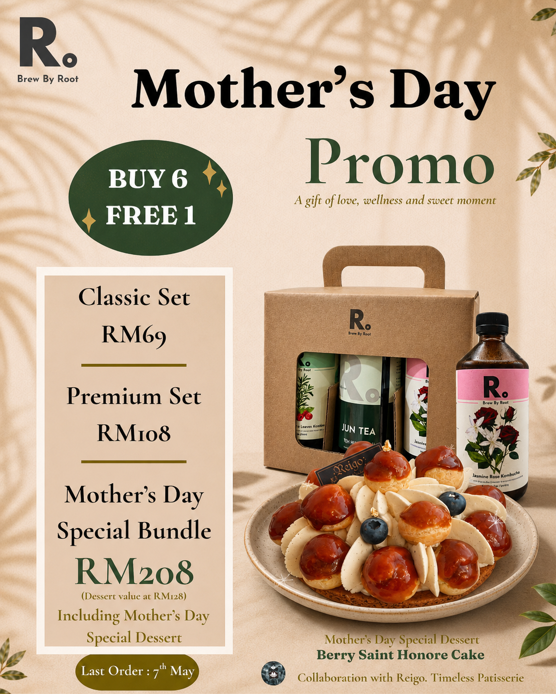 Mother's Day Promotion - Berry Saint Honore Cake with Kombucha Bundle of 6